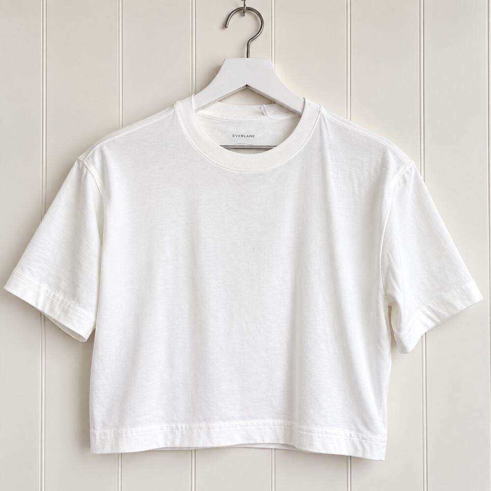 Everlane Organic Cotton Box Cut Tee Womens s White Short Sleeve Cropped T-Shirt